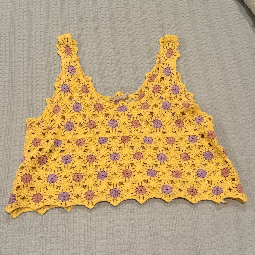 Pink Lily Crocheted Cropped Tank Top